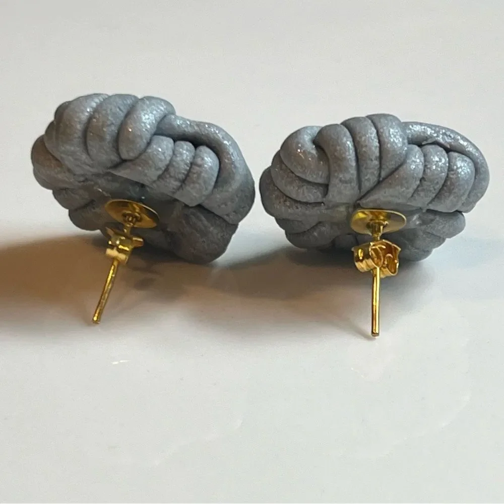 NEW Large Silver Nautical Knot Polymer Clay Stud Earrings